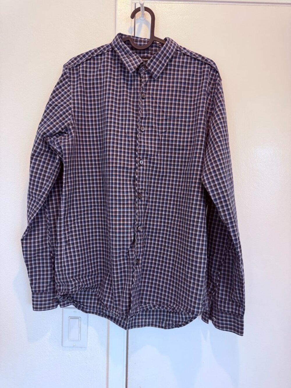 Theory Men's Navy & White Gingham Check Long-Sleeve Button-Front Shirt — Size M